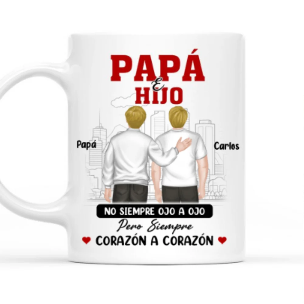 Padre E Hijo Corazón A Corazón - Taza Personalizada de Café - Image 6