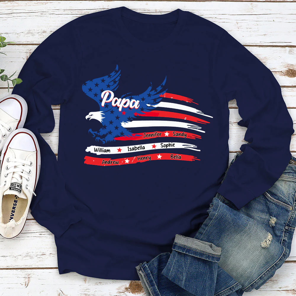 Papa American Flag - Personalized Custom Shirt - Image 2