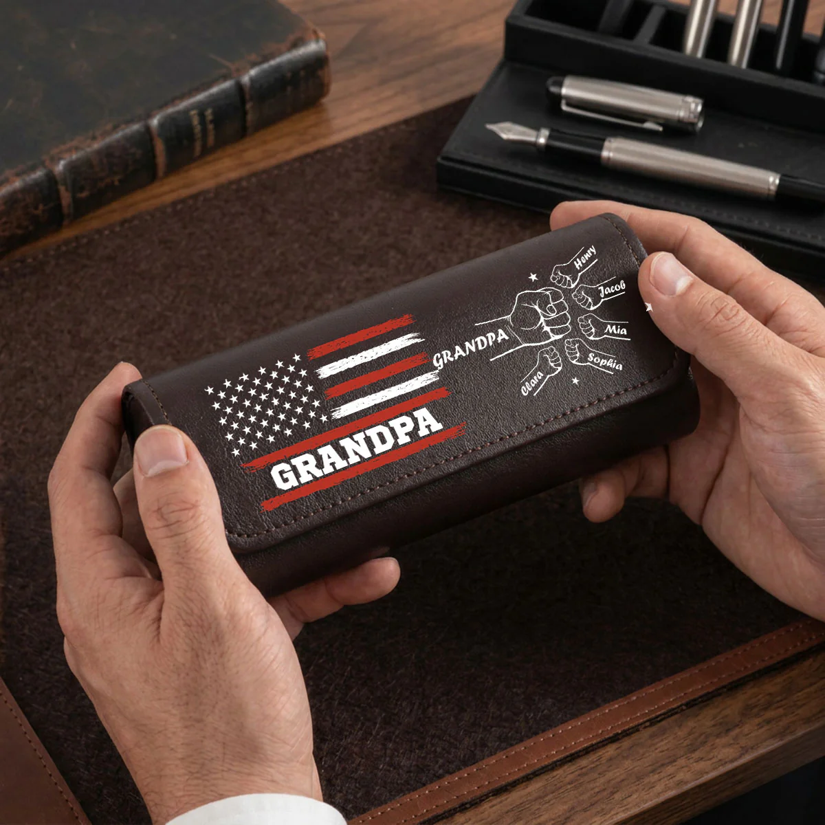Papa Forever - Personalized Custom Leather Eyeglass Case - Image 3