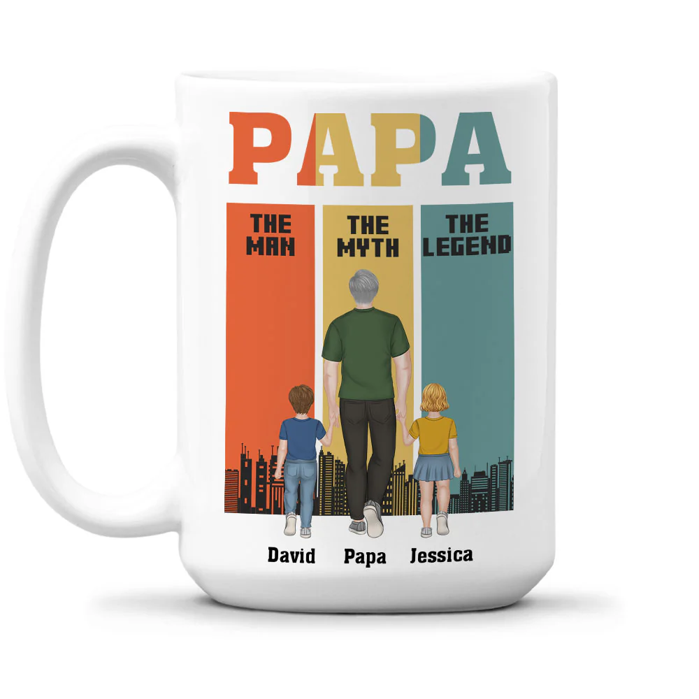 Papa The Man The Legend - Personalized Custom Coffee Mug - Image 5