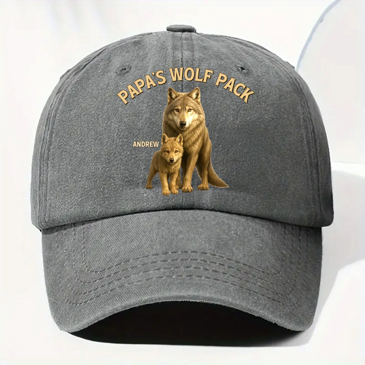 Papa’s Wolf Pack - Personalized Custom Vintage Washed Denim Cap - Image 7