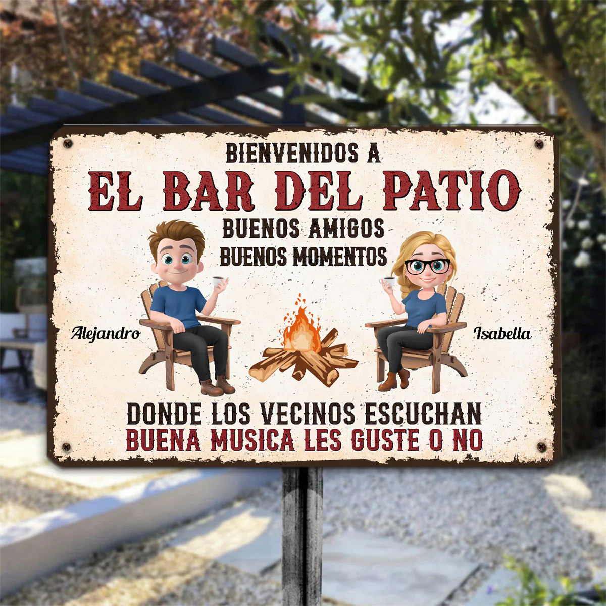 Parrillada en el patio y buena música – Letrero metálico personalizado - Image 5