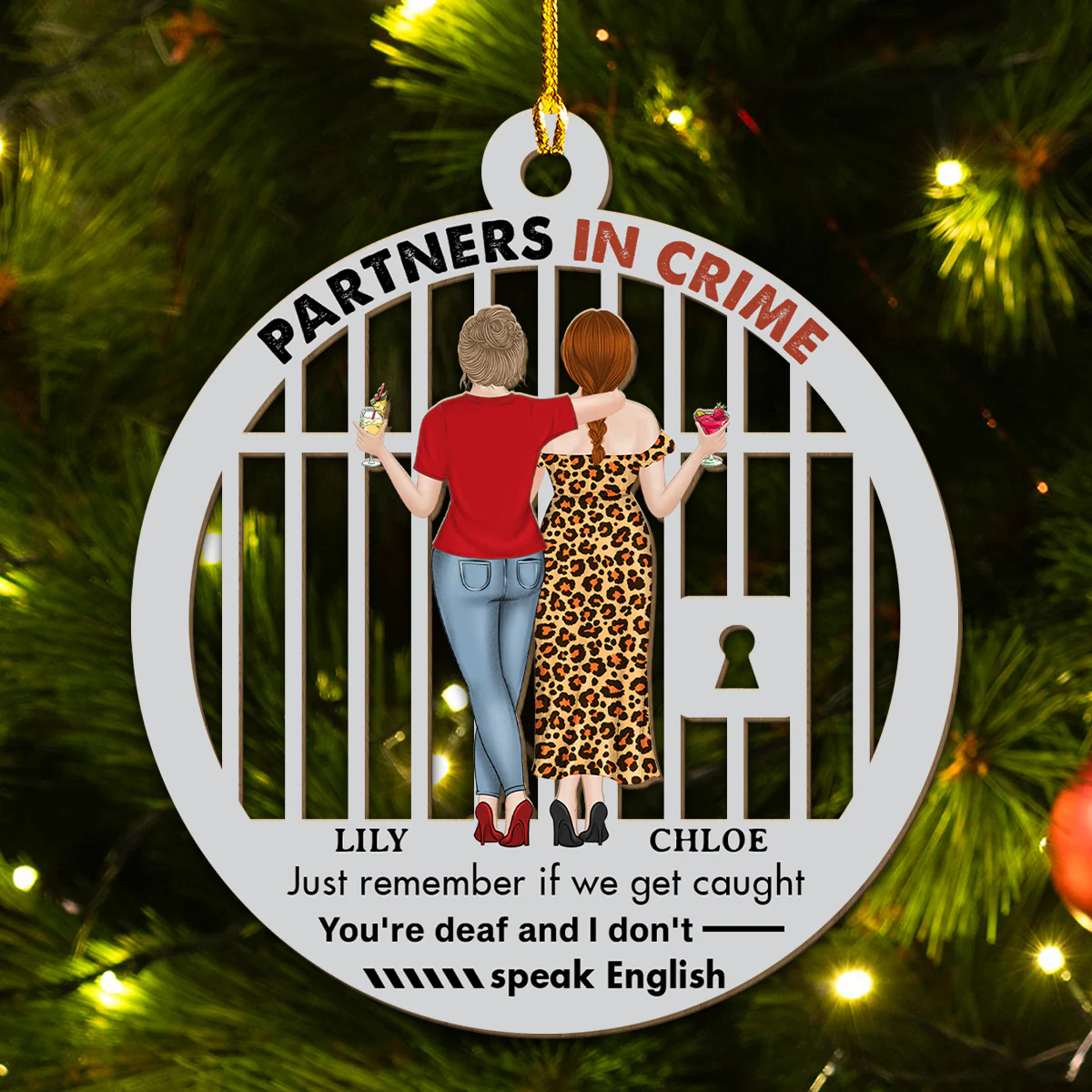 Partners In Crime Bestie - Personalized Custom Wood Ornament - Image 2