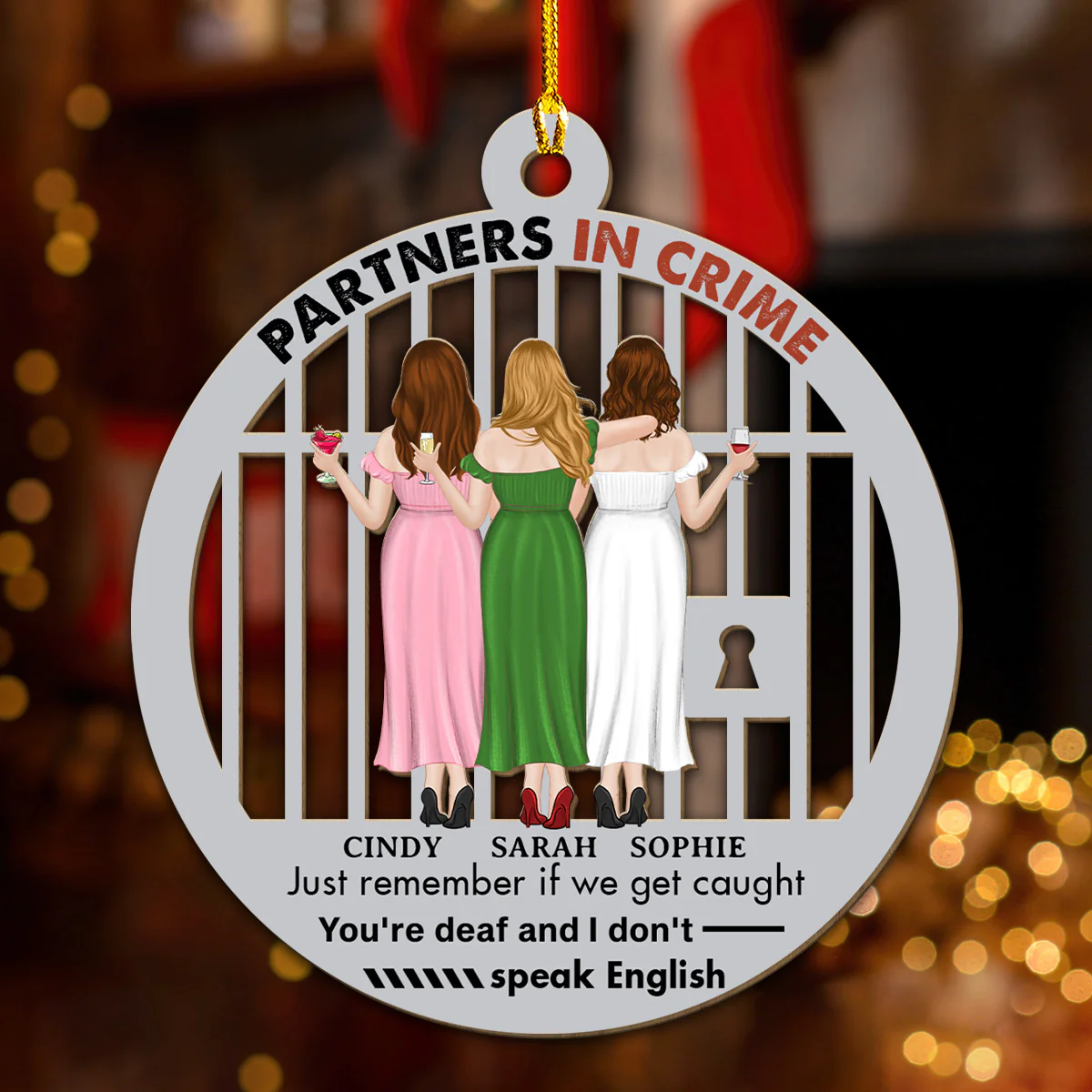 Partners In Crime Bestie - Personalized Custom Wood Ornament - Image 3