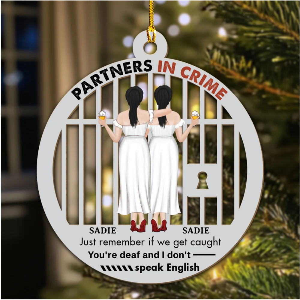 Partners In Crime Bestie - Personalized Custom Wood Ornament - Image 5