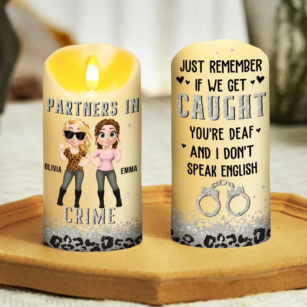 Partners In Crime - Personalized Custom LED Candle - Image 3