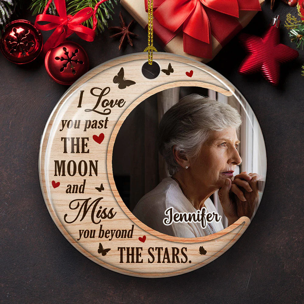Past The Moon - Personalized Custom Circle Ceramic Christmas Ornament - Image 4
