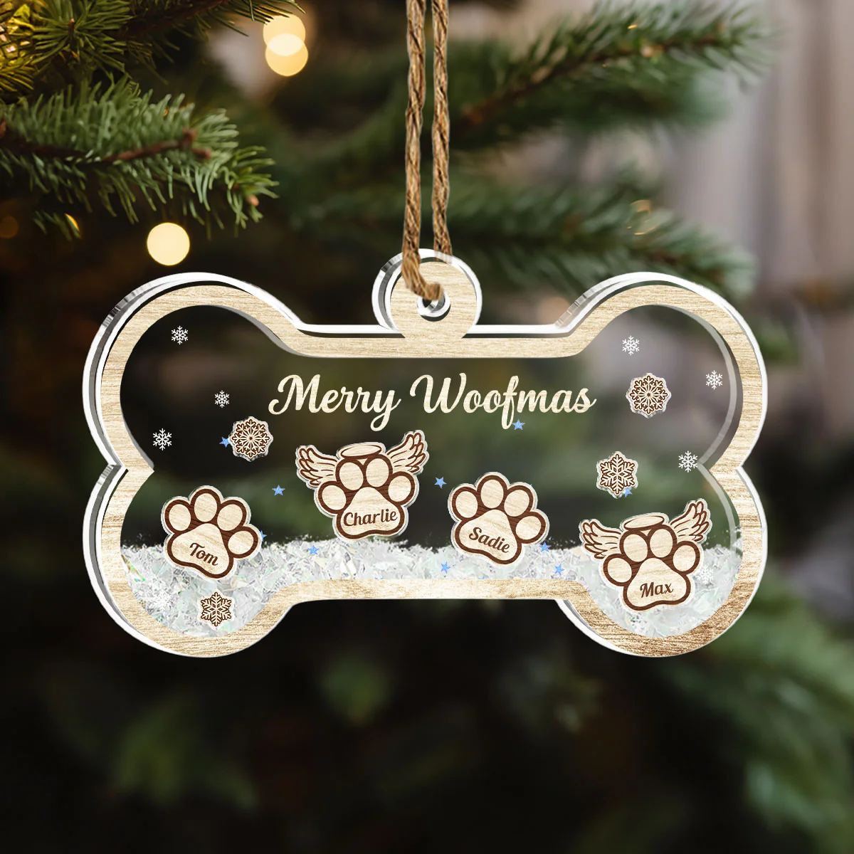 Paw Merry Woofmas - Personalized Custom Acrylic Shaker Ornament - Image 4