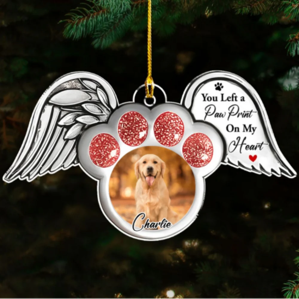 Pawprints In Heaven Photo - Personalized Custom Acrylic Ornament - Image 3