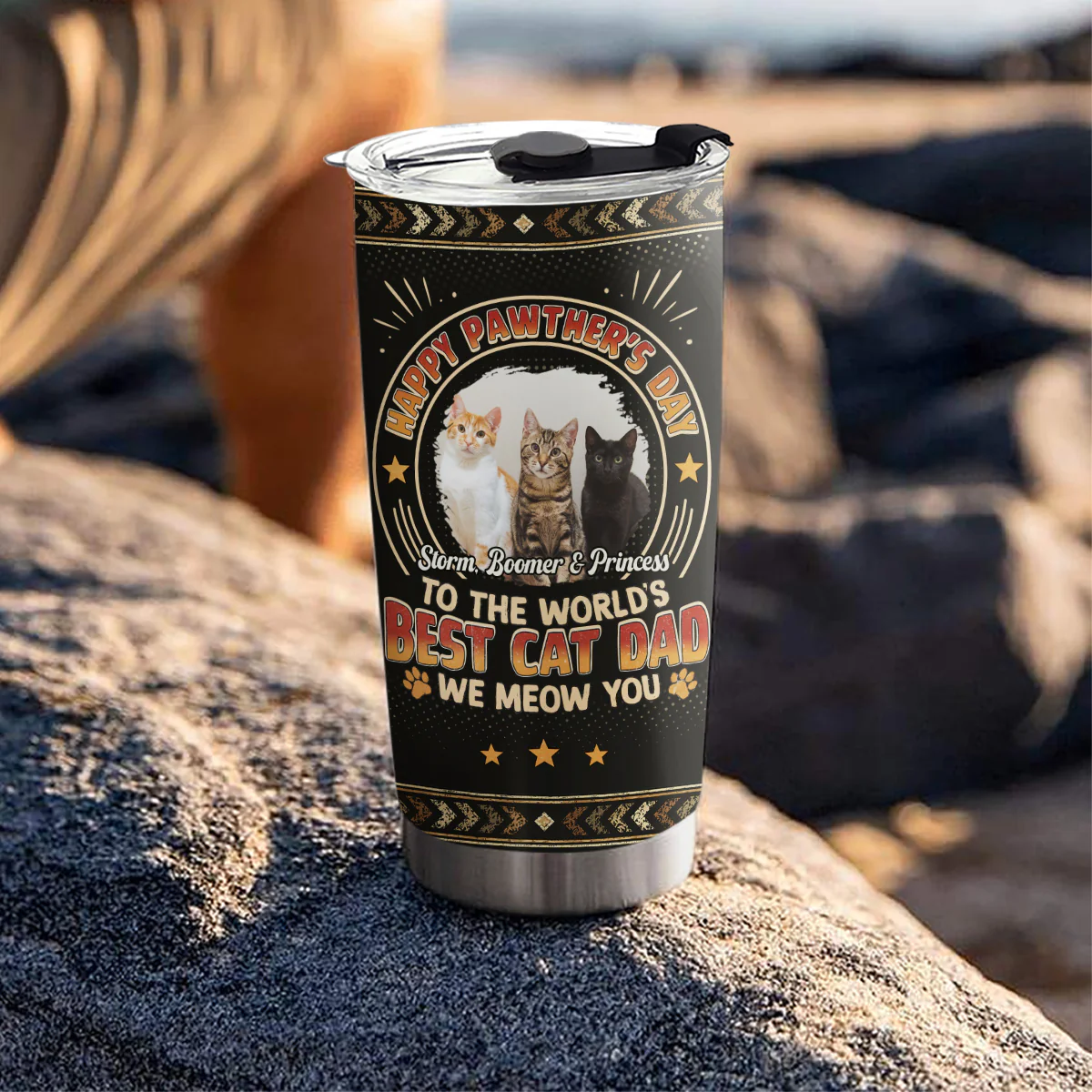Pawther Day With Cat Dad Photo - Personalized Custom Tumbler - Image 3