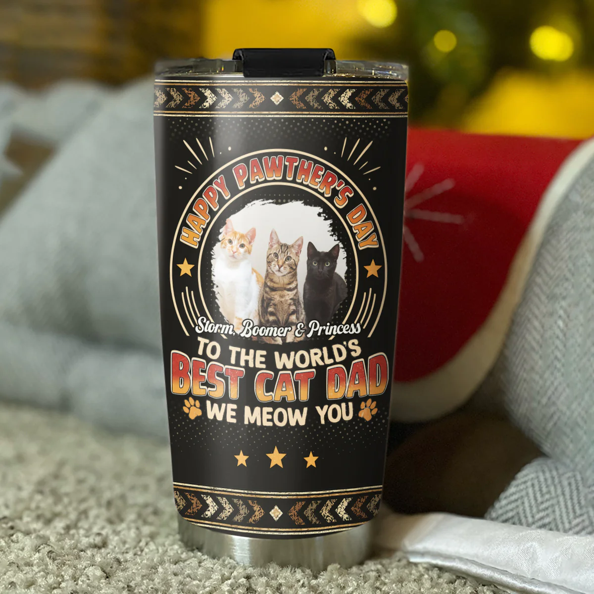 Pawther Day With Cat Dad Photo - Personalized Custom Tumbler - Image 4