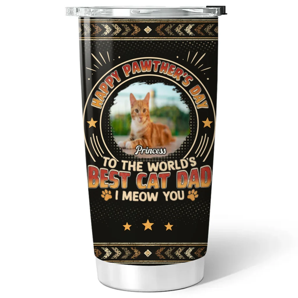 Pawther Day With Cat Dad Photo - Personalized Custom Tumbler - Image 5