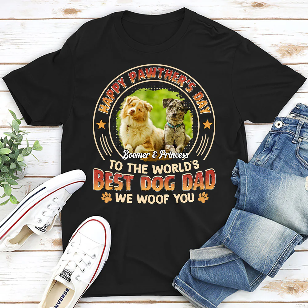 Pawther Day With Dog Dad Photo - Personalized Custom Shirt - Image 2