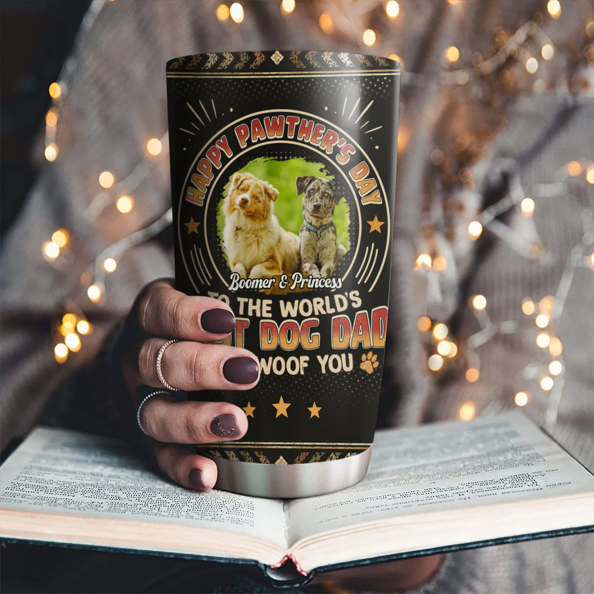 Pawther Day With Dog Dad Photo - Personalized Custom Tumbler - Image 2