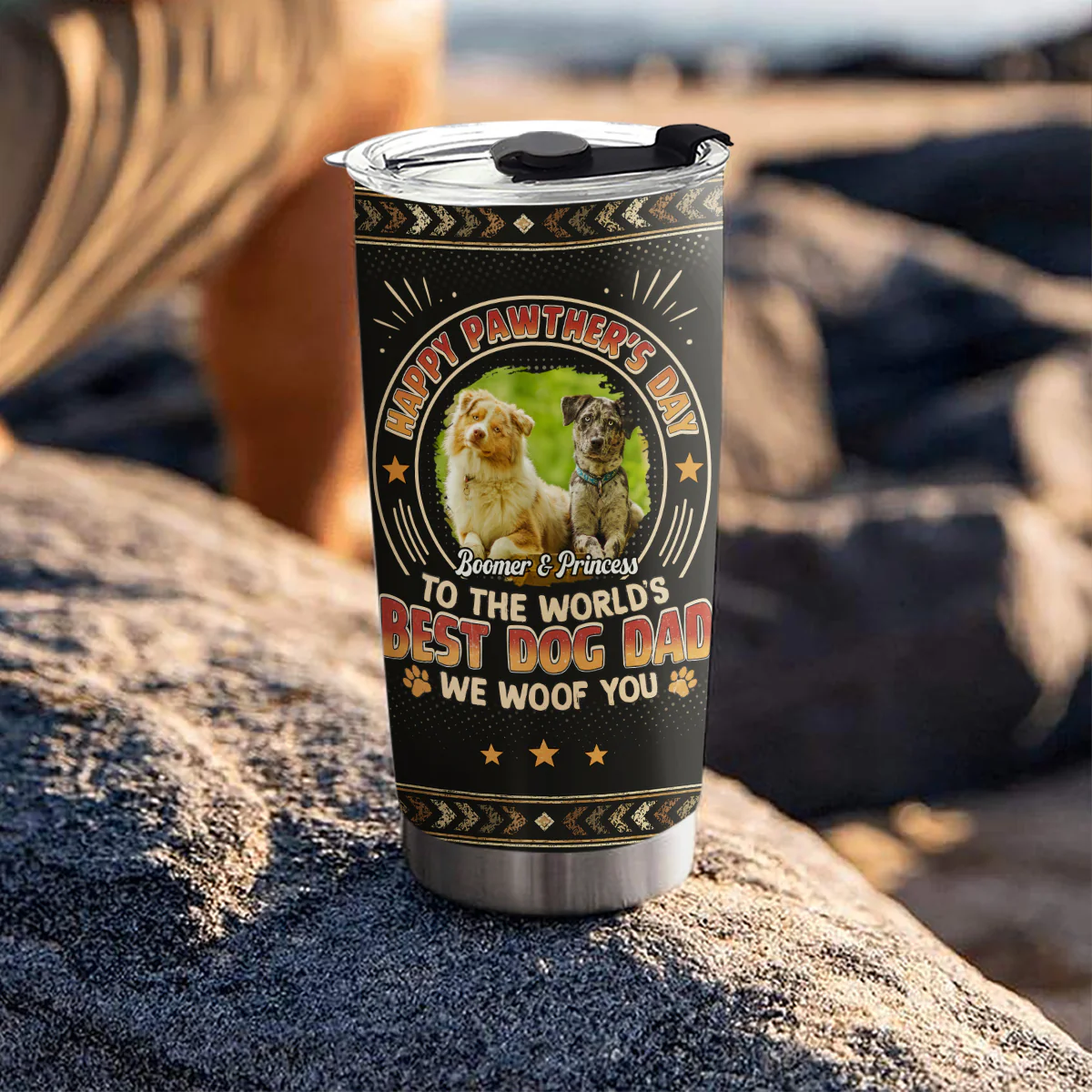 Pawther Day With Dog Dad Photo - Personalized Custom Tumbler - Image 3