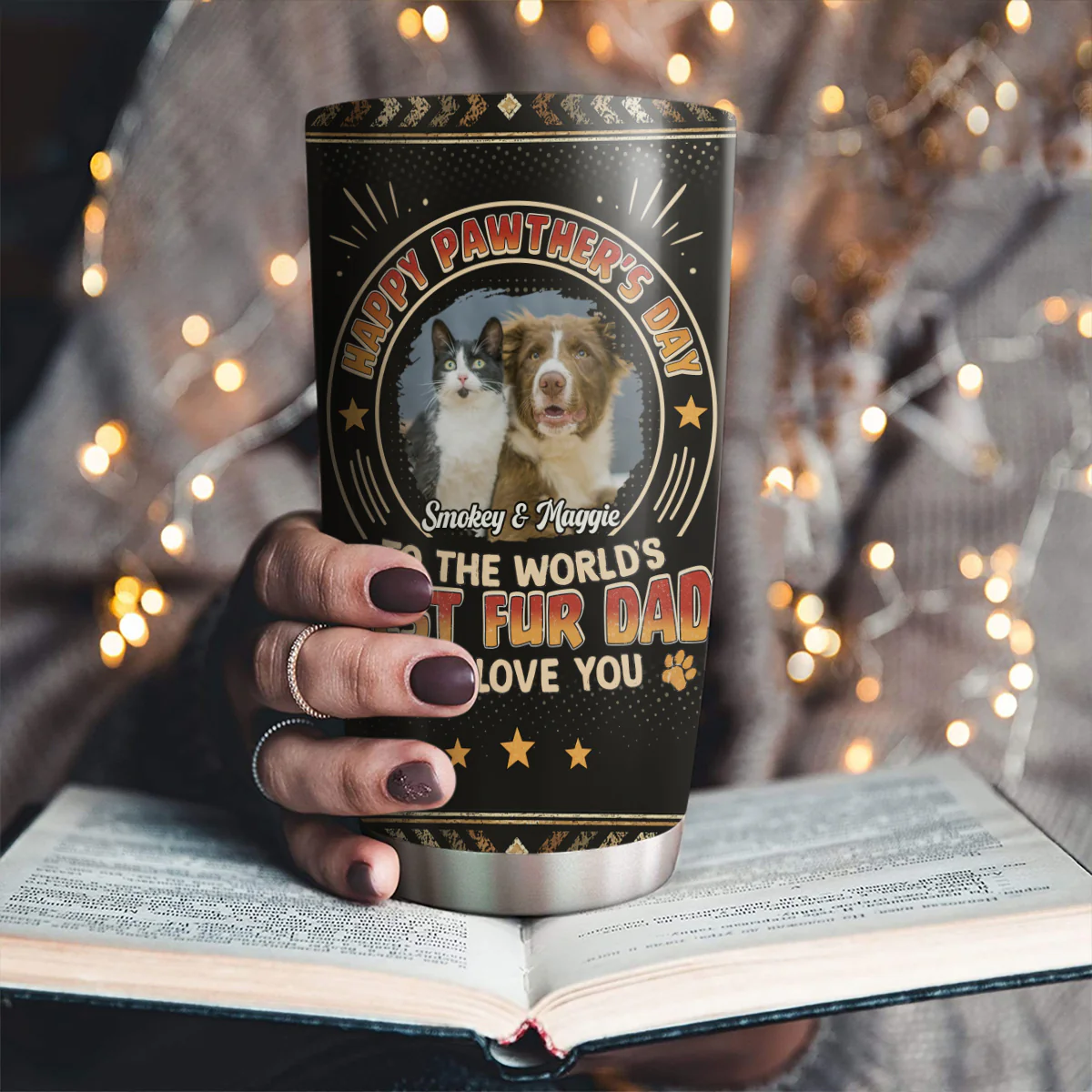 Pawther Day With Pet Dad Photo - Personalized Custom Tumbler - Image 2