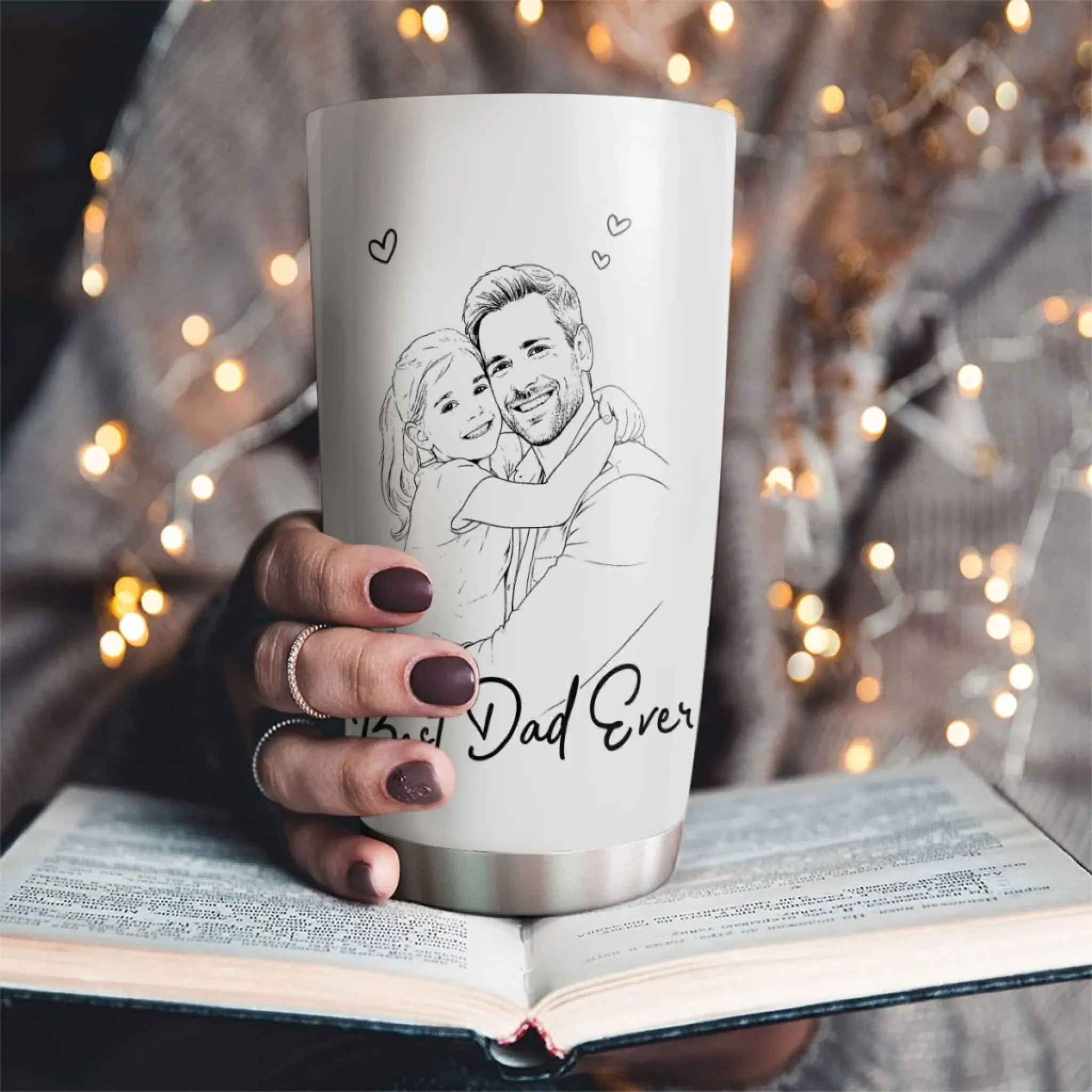 Pencil Sketch Best Dad Grandpa Ever - Personalized Custom Tumbler - Image 3