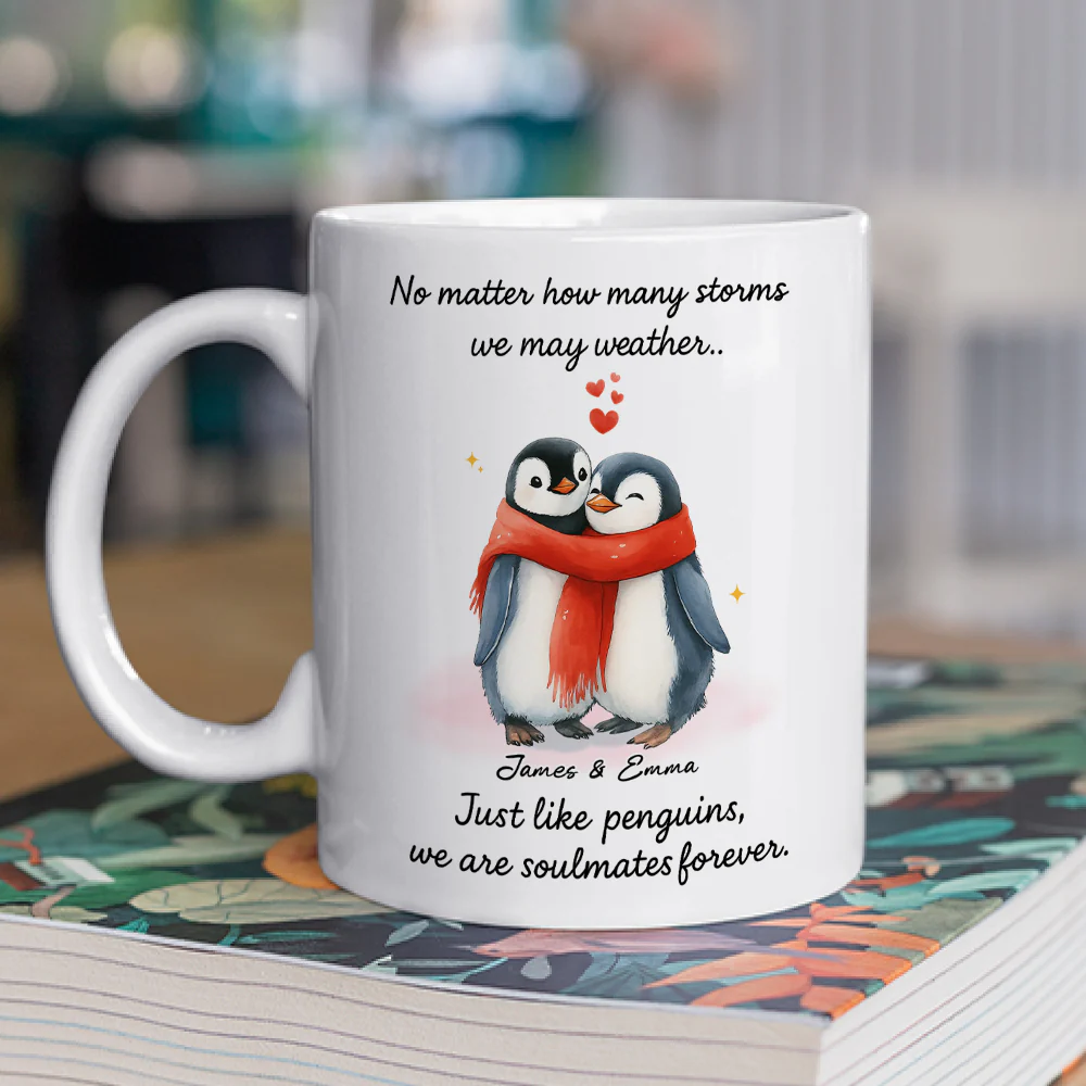 Penguin Couple Soulmates Forever - Personalized Custom Coffee Mug - Image 3