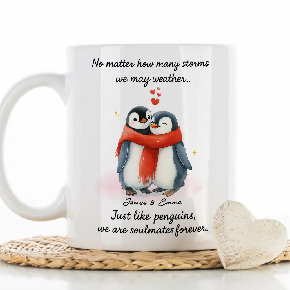 Penguin Couple Soulmates Forever - Personalized Custom Coffee Mug - Image 4