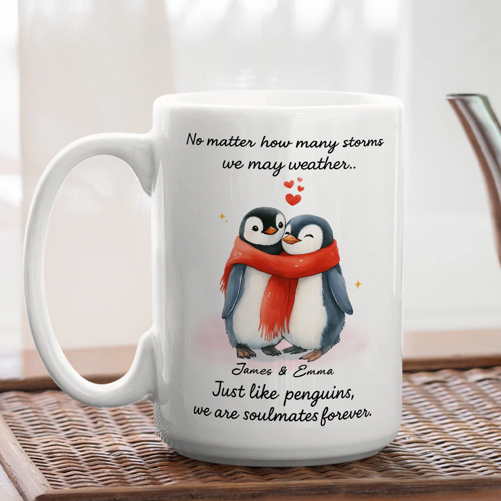 Penguin Couple Soulmates Forever - Personalized Custom Coffee Mug - Image 5