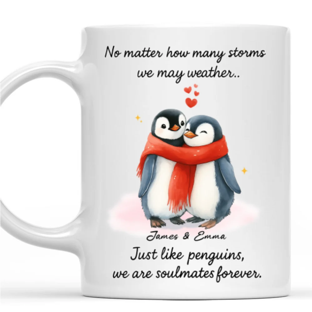 Penguin Couple Soulmates Forever - Personalized Custom Coffee Mug - Image 7