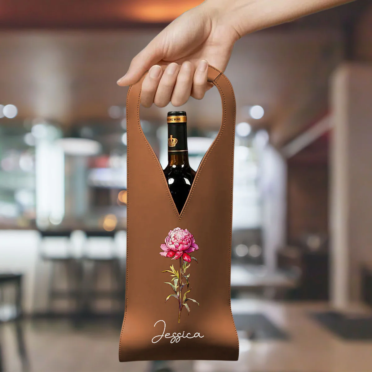 Bloom Where We Grow - Personalized Custom Leather Wine Bag - Image 2