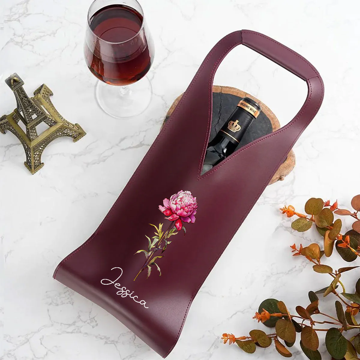 Bloom Where We Grow - Personalized Custom Leather Wine Bag - Image 3