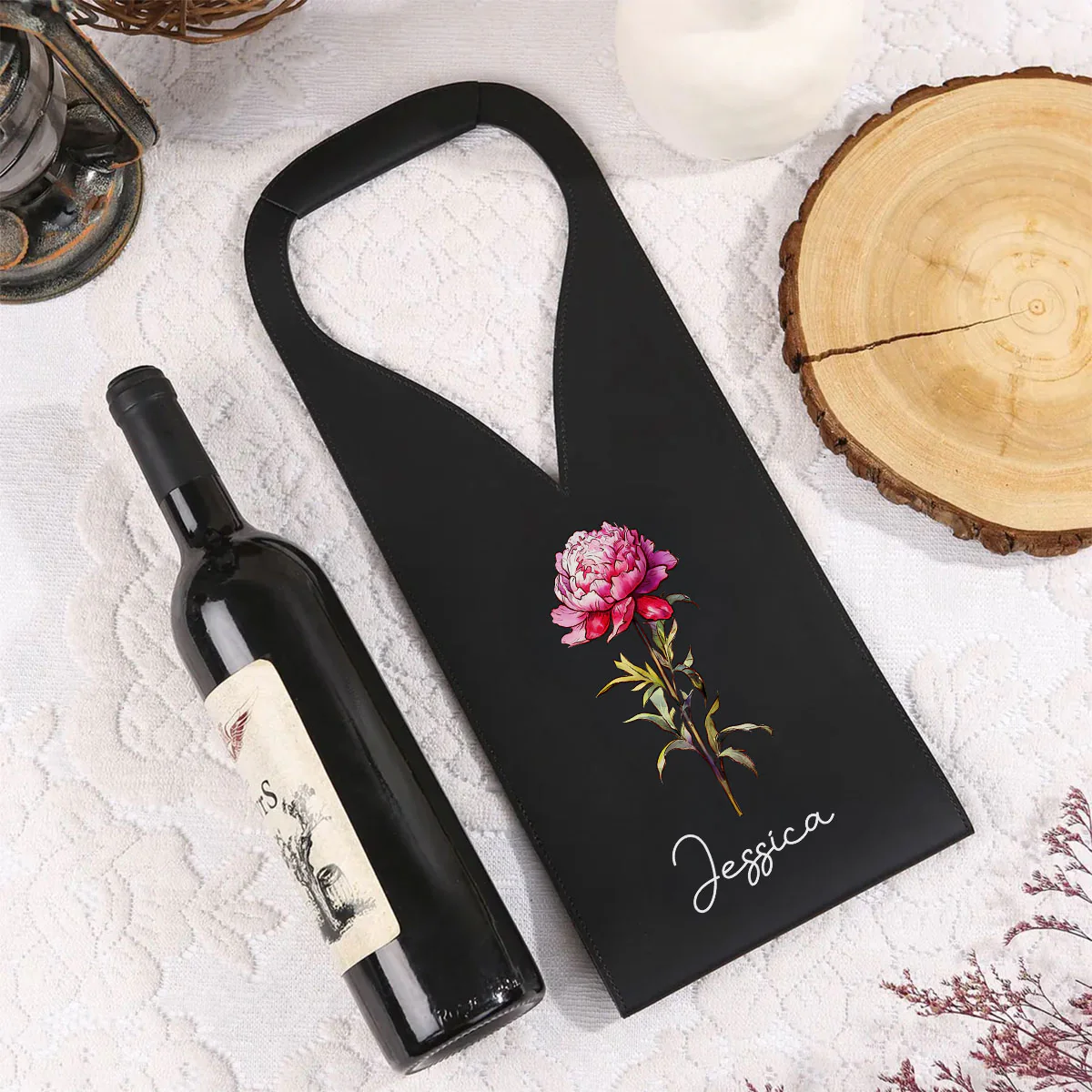 Bloom Where We Grow - Personalized Custom Leather Wine Bag - Image 4
