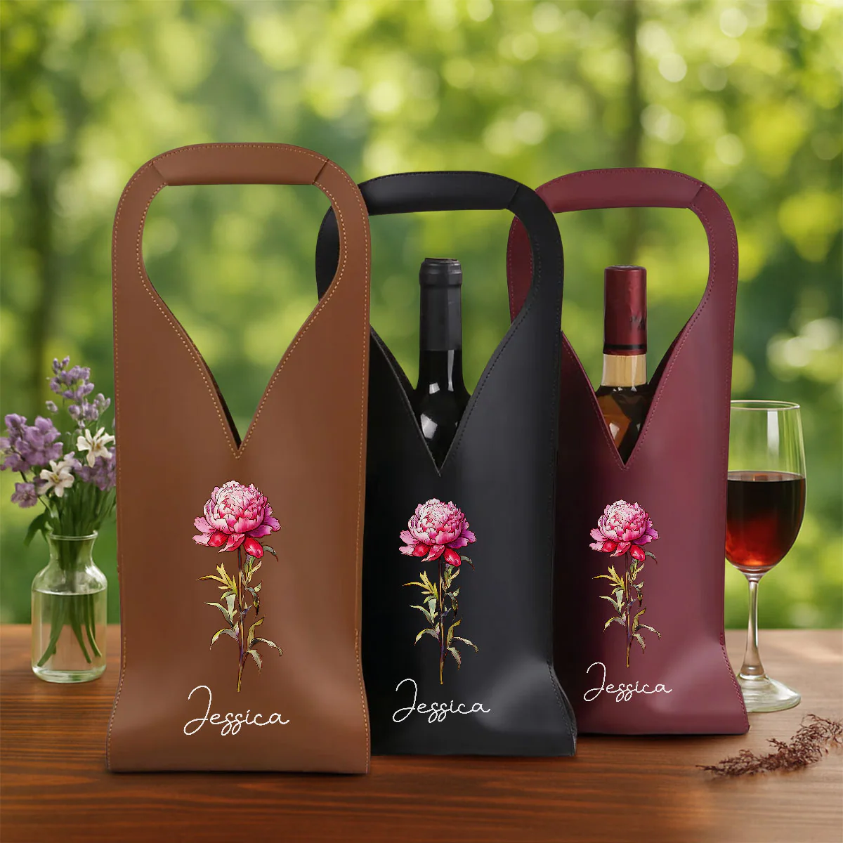 Bloom Where We Grow - Personalized Custom Leather Wine Bag - Image 5