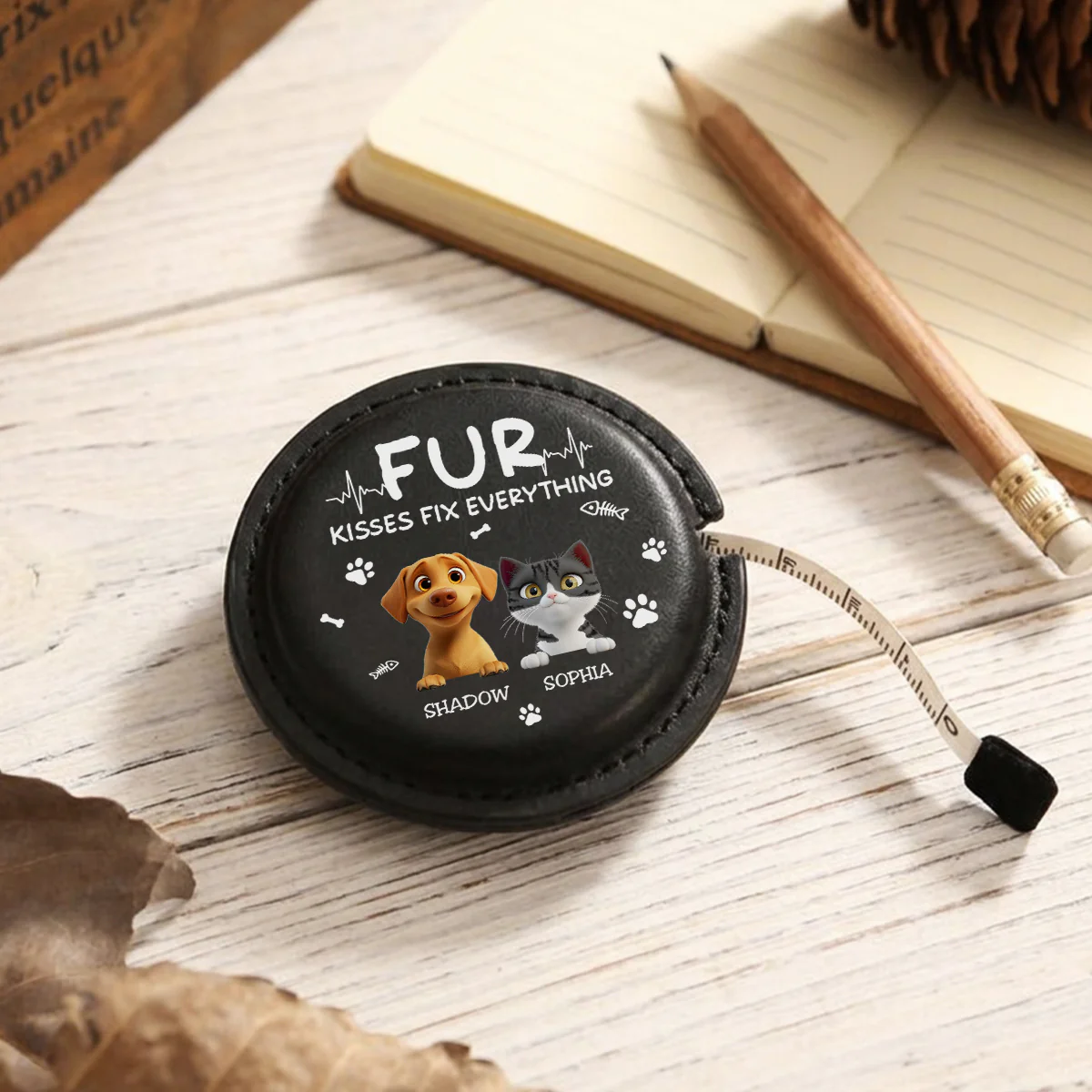 Pet Kisses - Personalized Custom Leather Tape Measure