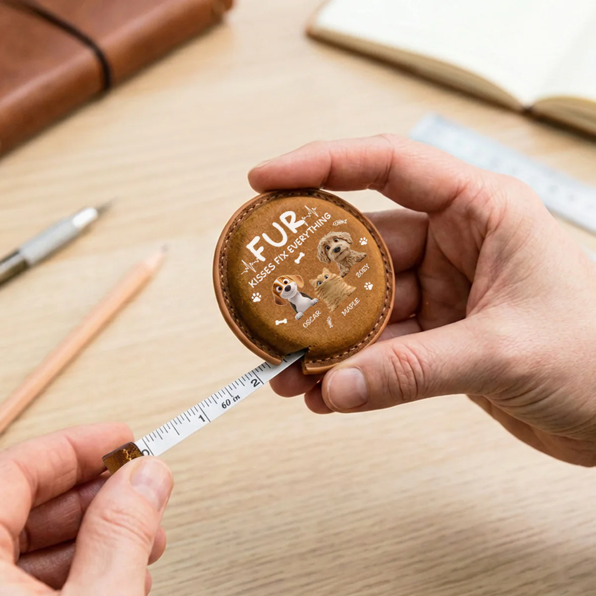 Pet Kisses - Personalized Custom Leather Tape Measure - Image 2