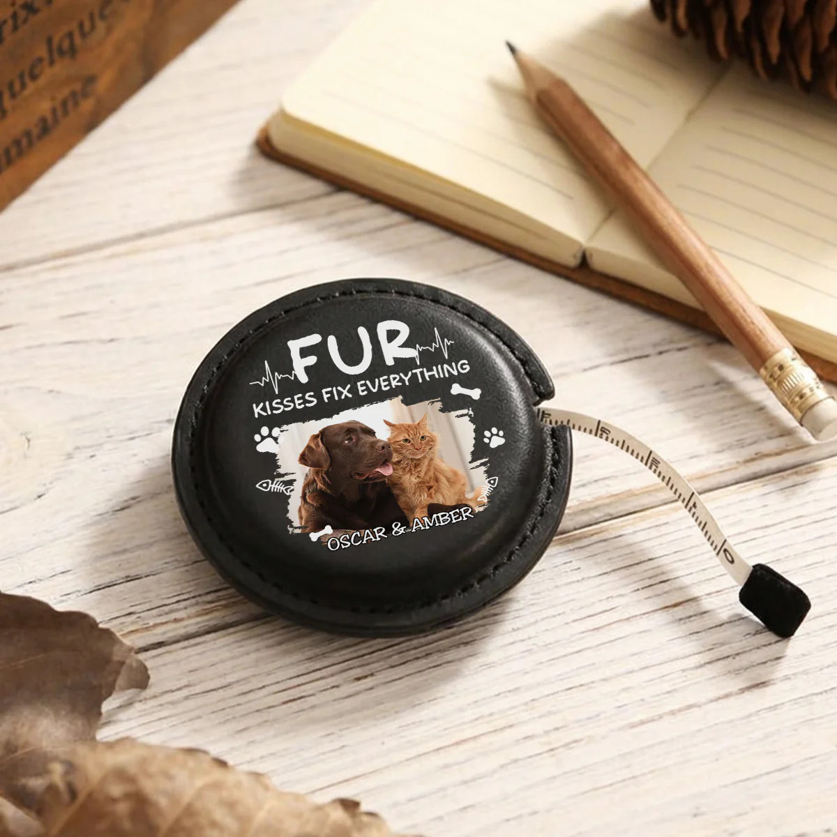 Pet Kisses Photo - Personalized Custom Leather Tape Measure