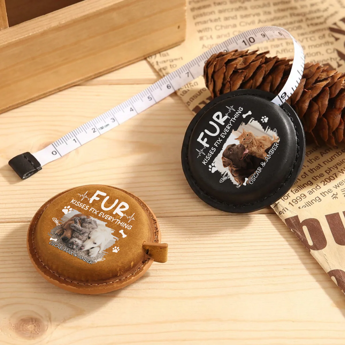 Pet Kisses Photo - Personalized Custom Leather Tape Measure - Image 3