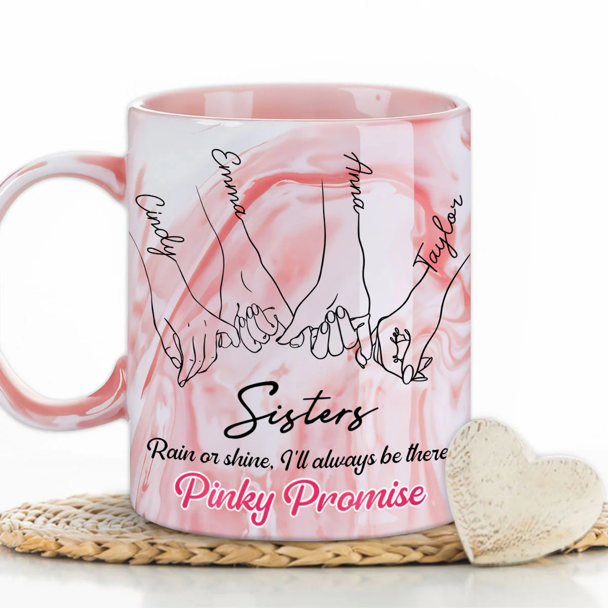 Pinky Promise - Personalized Custom Pink Marble Mug - Image 3