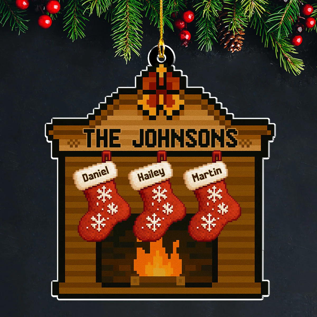 Pixel Family Christmas - Personalized Custom Acrylic Ornament - Image 2