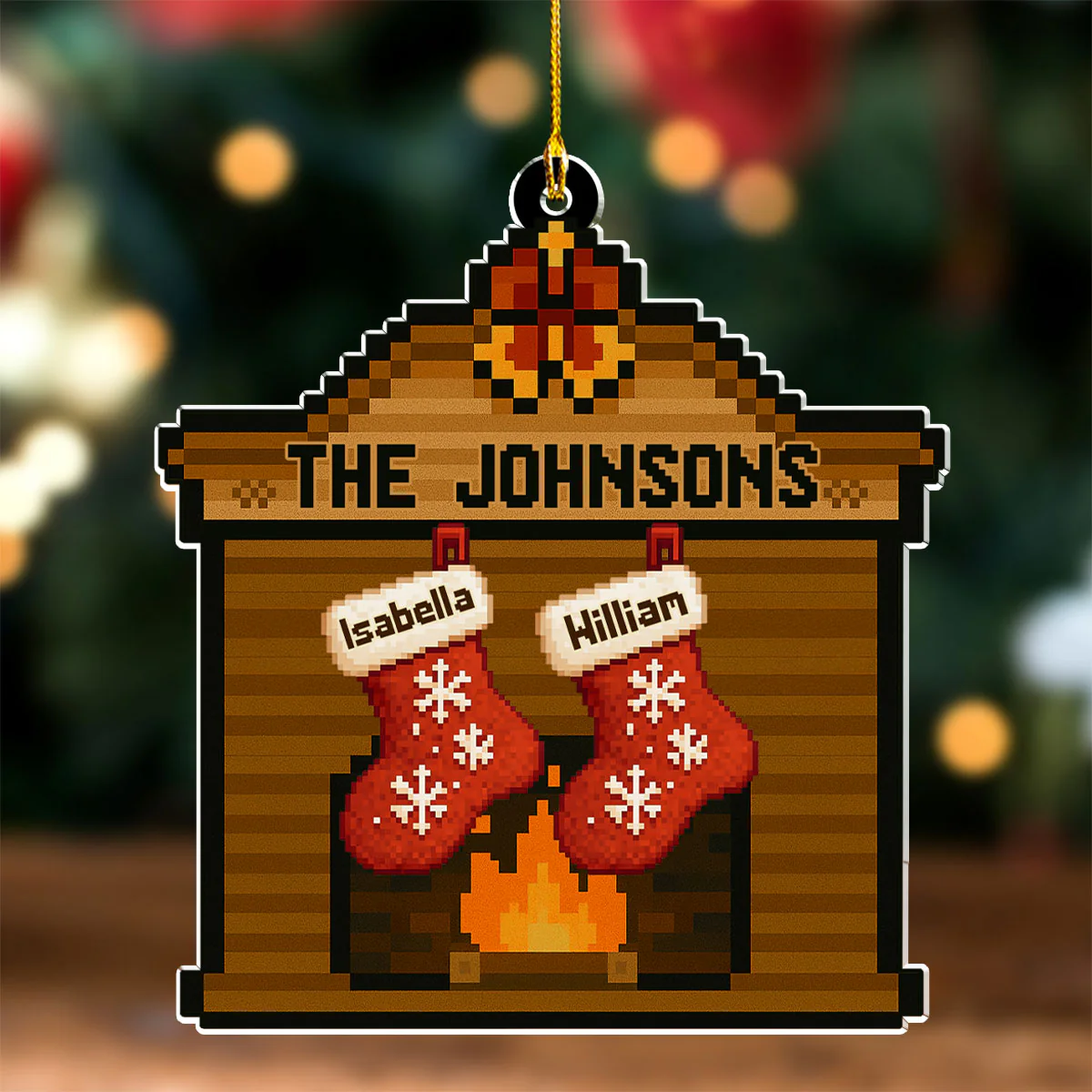 Pixel Family Christmas - Personalized Custom Acrylic Ornament - Image 4