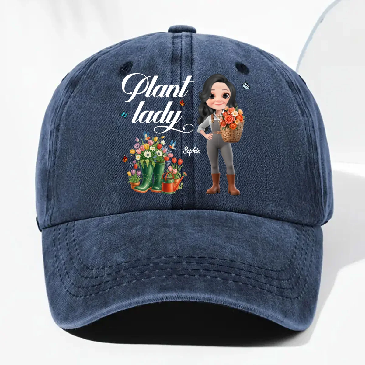 Plant Lady - Personalized Custom Vintage Washed Denim Cap - Image 7