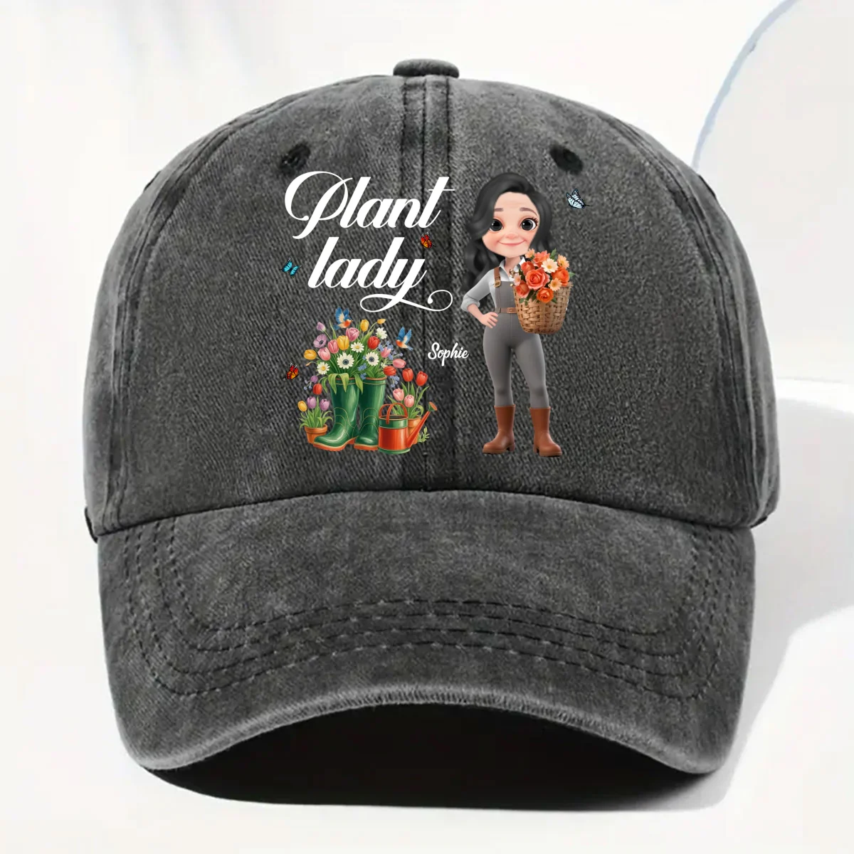Plant Lady - Personalized Custom Vintage Washed Denim Cap - Image 9