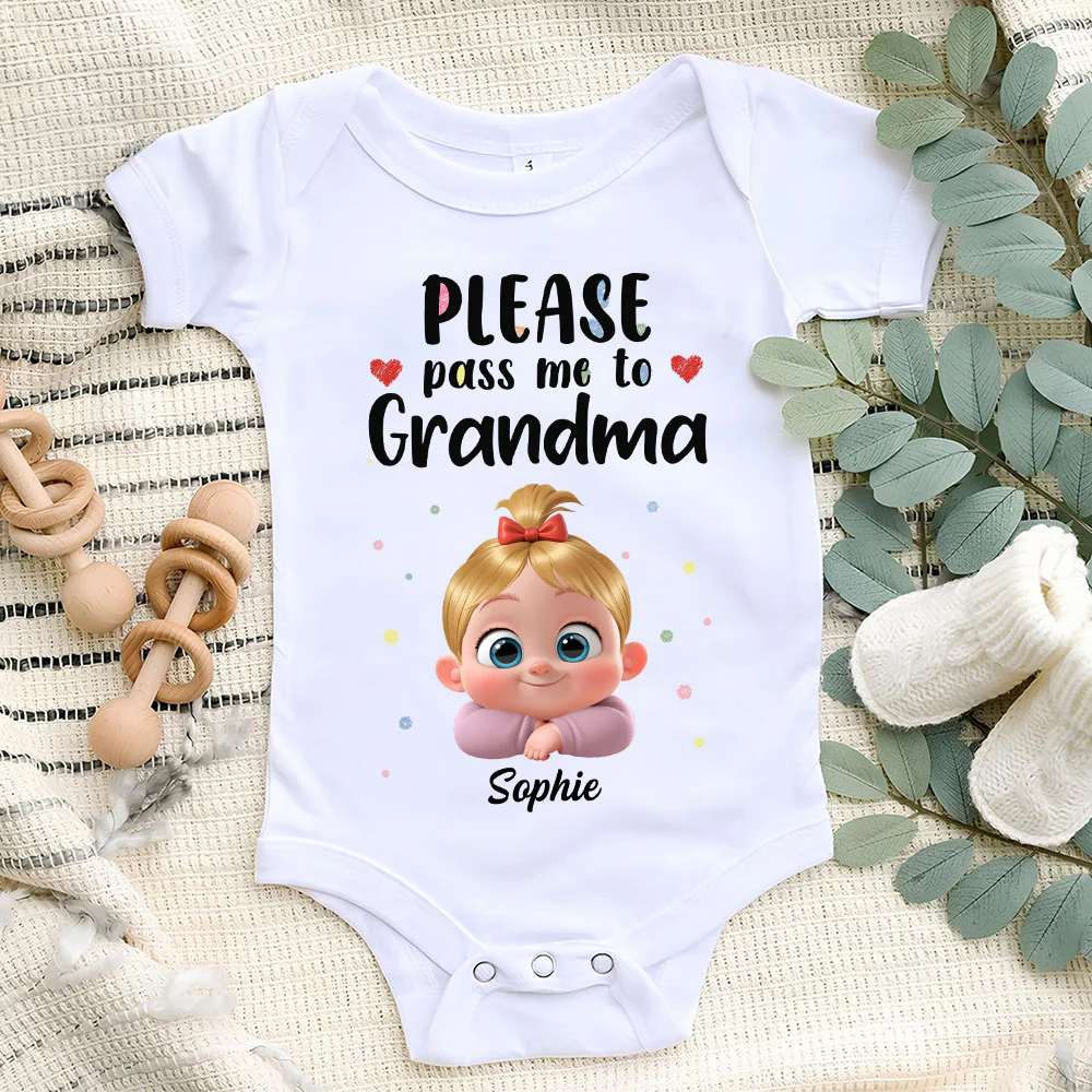 Please Pass Me To Grandma - Personalized Custom Baby Onesie - Image 2