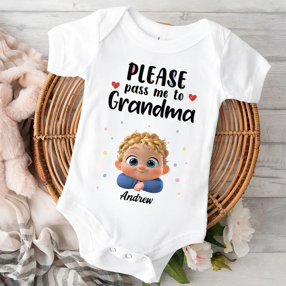 Please Pass Me To Grandma - Personalized Custom Baby Onesie - Image 3