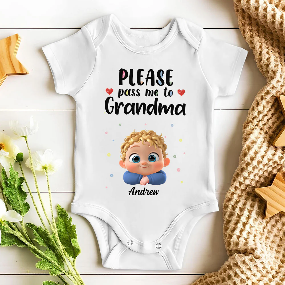 Please Pass Me To Grandma - Personalized Custom Baby Onesie - Image 4