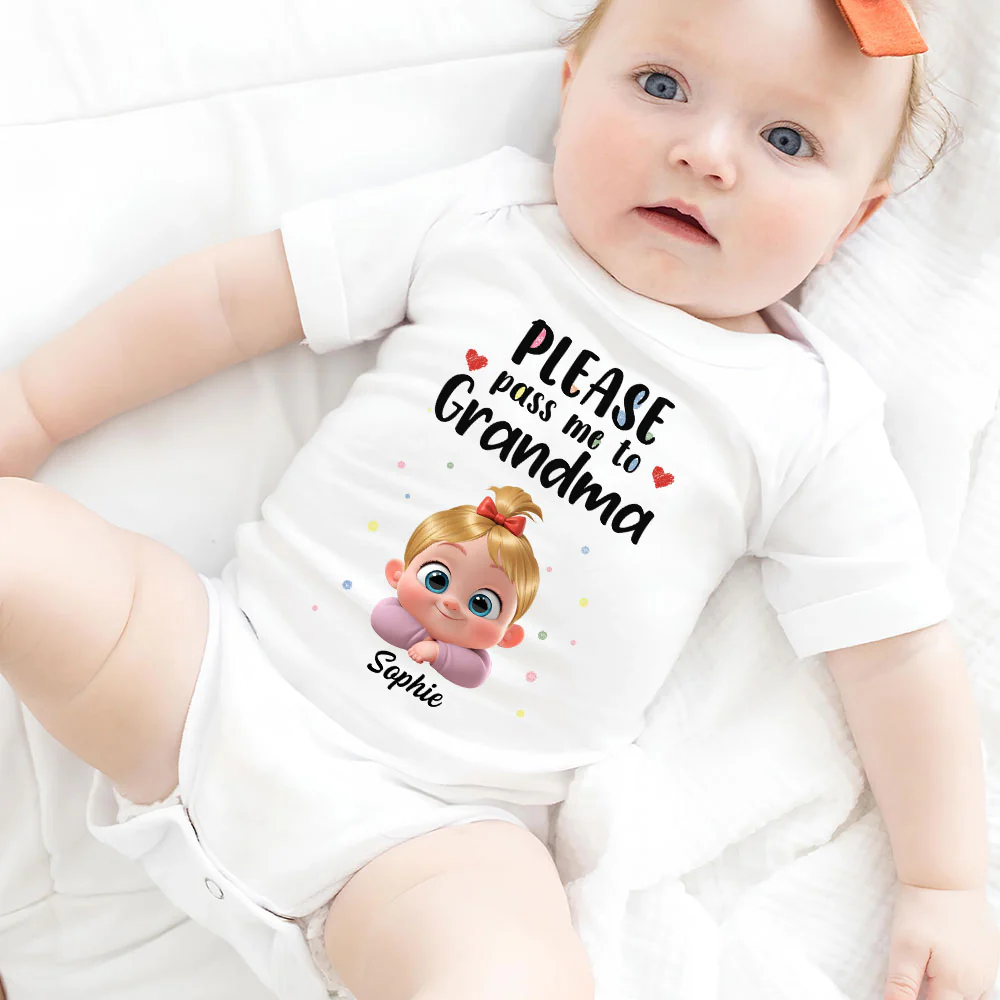 Please Pass Me To Grandma - Personalized Custom Baby Onesie - Image 5