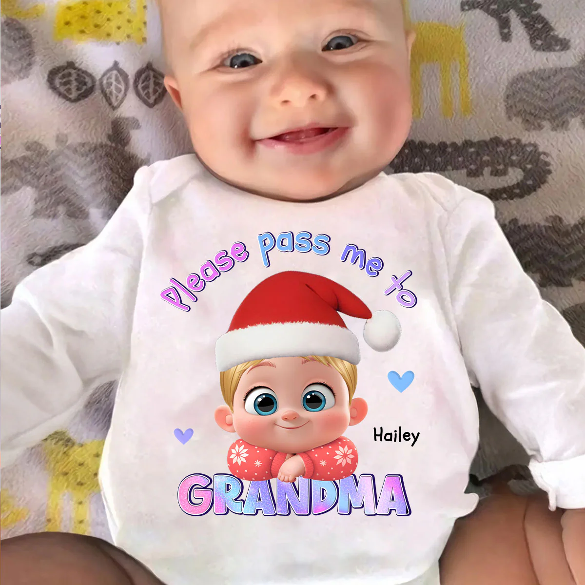 Please Pass Me To Grandma - Personalized Custom Long Sleeve Baby Onesie  - Image 2