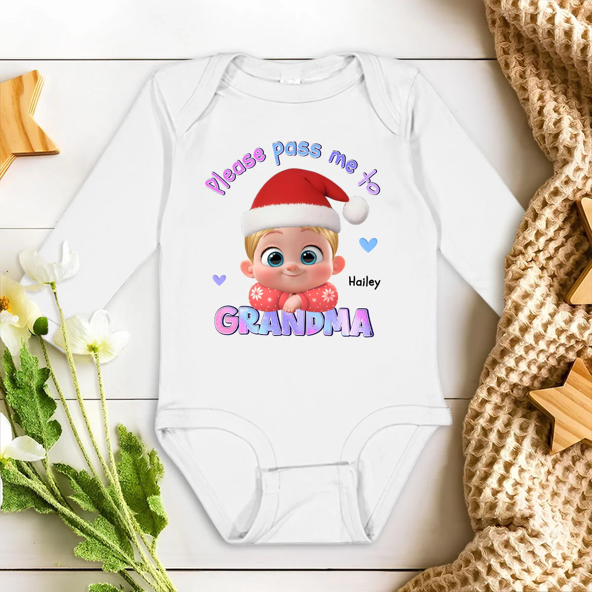 Please Pass Me To Grandma - Personalized Custom Long Sleeve Baby Onesie  - Image 3