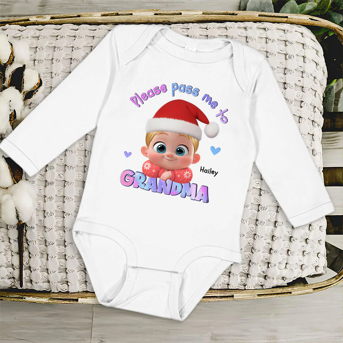 Please Pass Me To Grandma - Personalized Custom Long Sleeve Baby Onesie  - Image 4