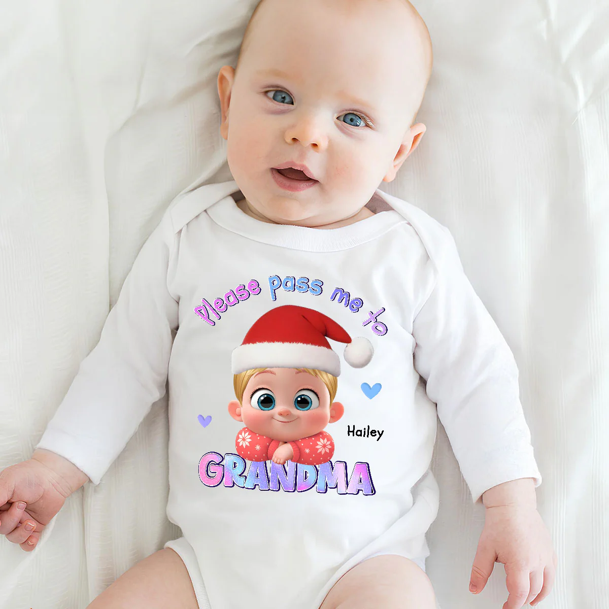 Please Pass Me To Grandma - Personalized Custom Long Sleeve Baby Onesie  - Image 5