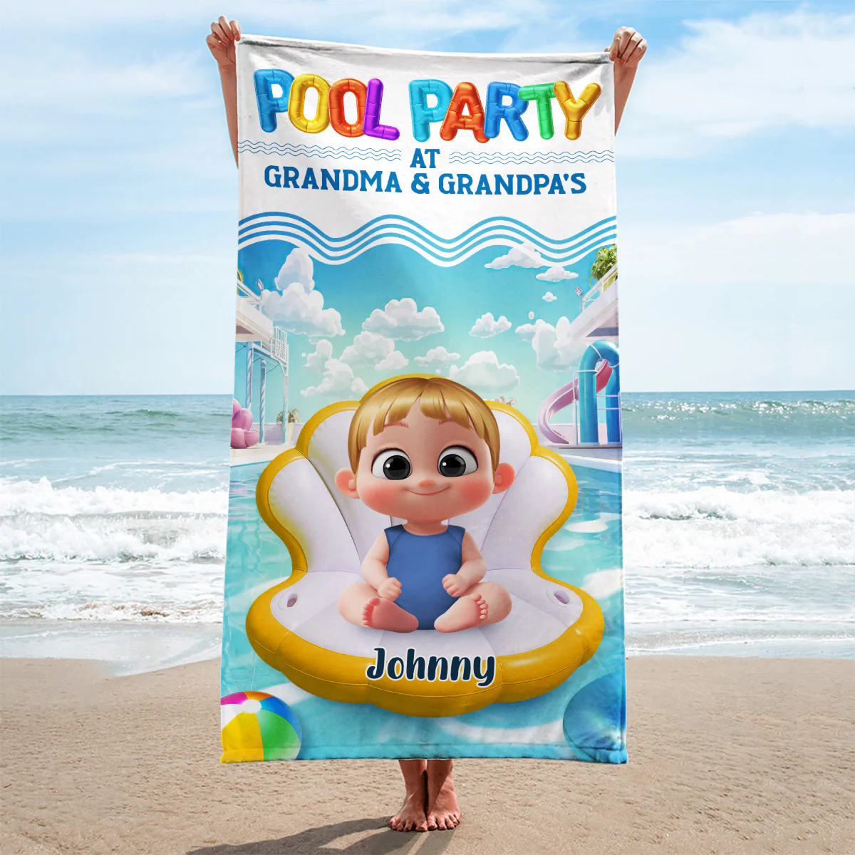 Pool Party At Grandma And Grandpa - Personalized Custom Beach Towel - Image 3