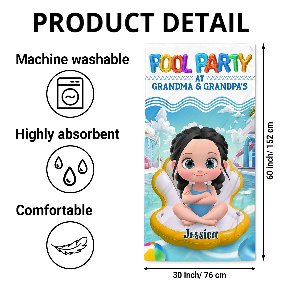 Pool Party At Grandma And Grandpa - Personalized Custom Beach Towel - Image 5