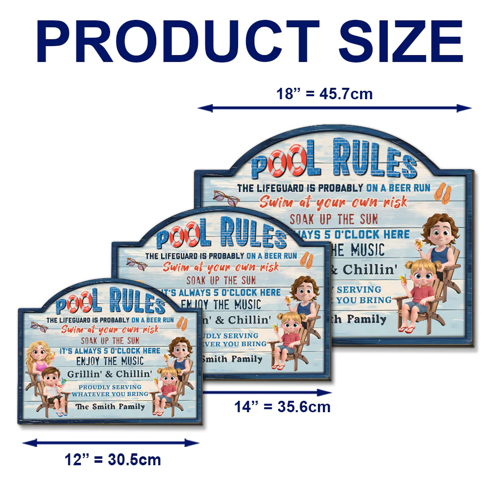 Pool Rules Swim At Our Family Own Risk - Personalized Custom Wood Sign - Image 2