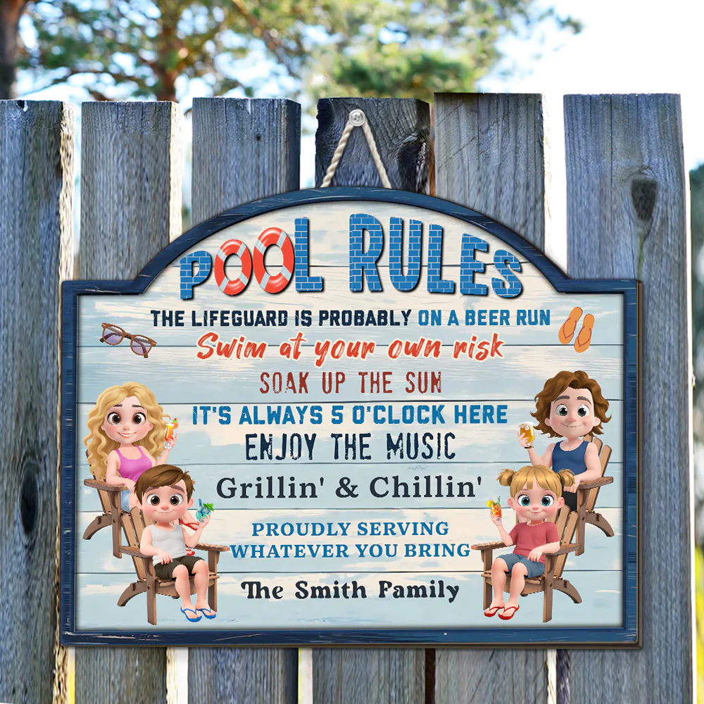 Pool Rules Swim At Our Family Own Risk - Personalized Custom Wood Sign - Image 4